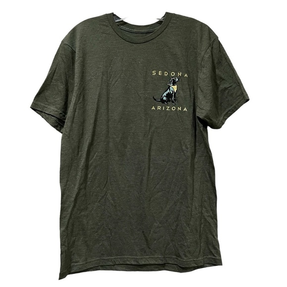 Women’s Medium Green Sedona Arizona Dog Graphic Short Sleeve Shirt O1 - Picture 2 of 4